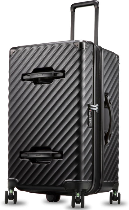 Trunk Luggage, Expandable PC Hard Shell Large Checked 28 Inch Suitcase with Shock - Absorbing Wheels & TSA Lock, Black, 91L - 105L