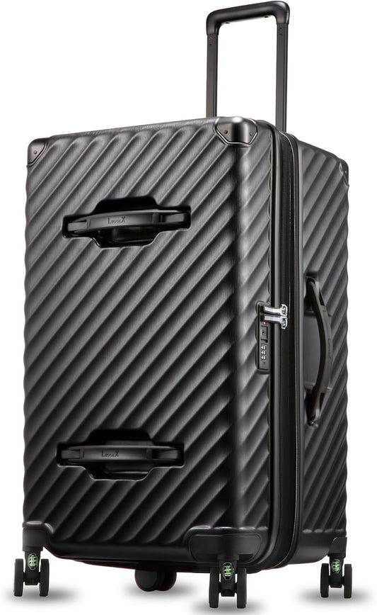 Trunk Luggage, Expandable PC Hard Shell Large Checked 28 Inch Suitcase with Shock - Absorbing Wheels & TSA Lock, Black, 91L - 105L