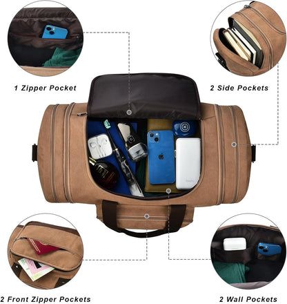 Litvyak Duffle Bag for Travel, 50L Canvas Travel Duffel Bags Overnight Weekend Gym Carry On Luggage Bag for Men & Women(Coffee)