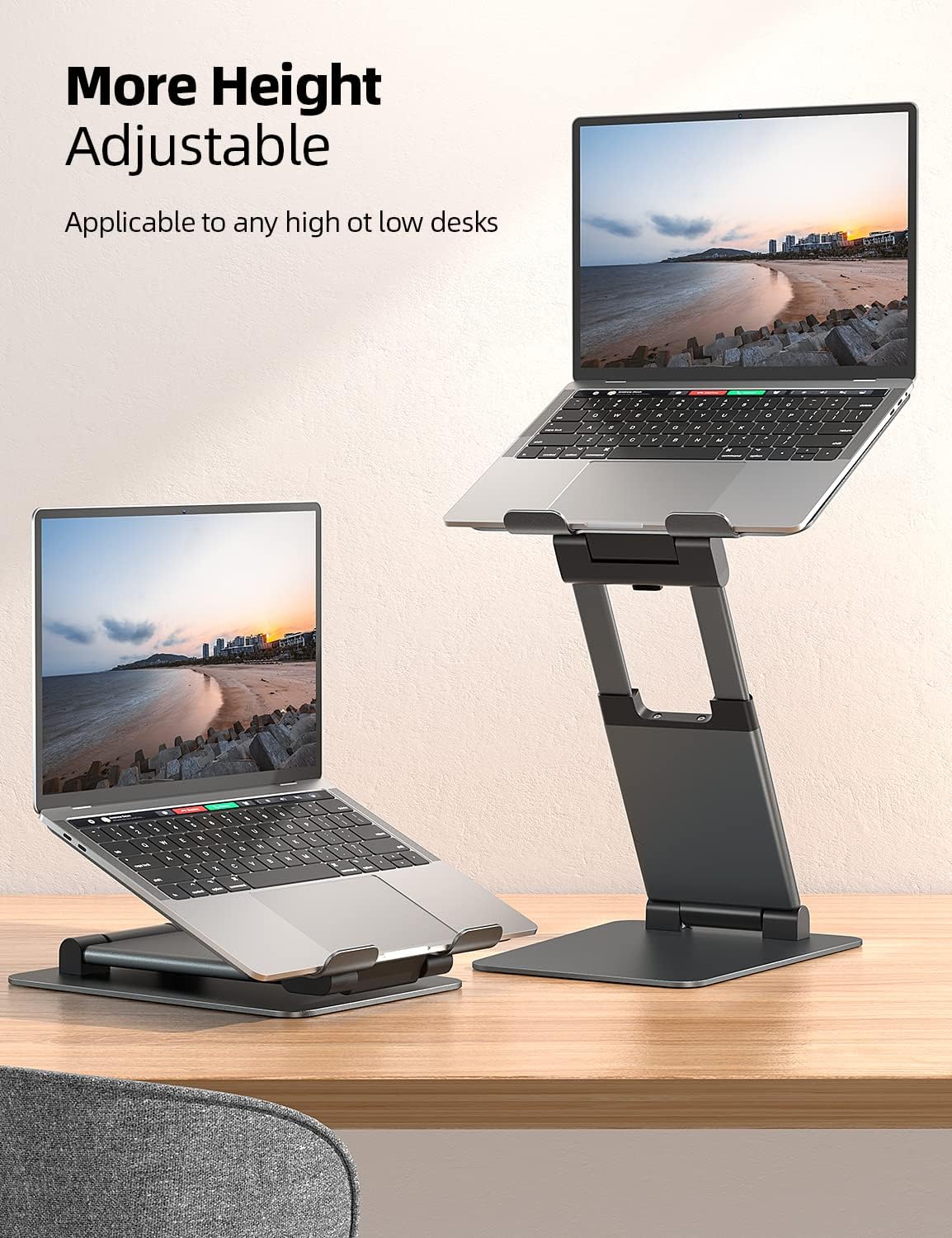 Nulaxy Height Adjustable Laptop Stand for Desk, Dual Foldable Aluminum Computer Riser, Pull Out Design Ergonomic Sit to Notebook Holder Convertor, Compatible with All 10-17" Laptops, Tablets, Gray