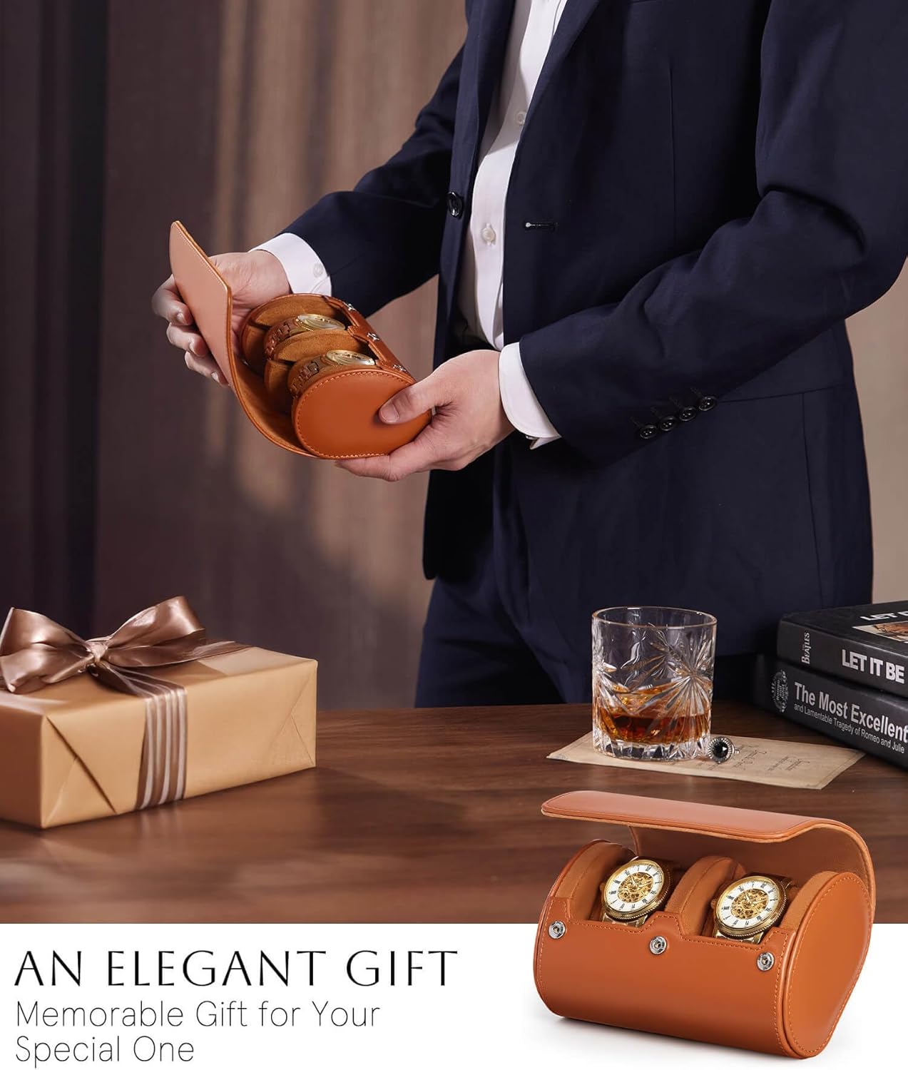 Homde Travel Watch Box Leather: Traveling Case for Men - Luxury Watch Roll for Wristwatch on the Go (brown, M)