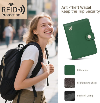 ZOPPEN Passport Holder Women, Passport Cover Travel Wallet Rfid Blocking Passport Wallet Cover Case Travel Essentials Document Organizer, Grass Green