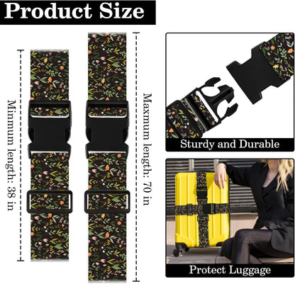 Wildflower Luggage Straps for Suitcases TSA Approved, Luggage Identifiers for Suitcase, Adjustable Suitcase Strap for Baggage Security with Cute Patten, Travel Necessary Accessories