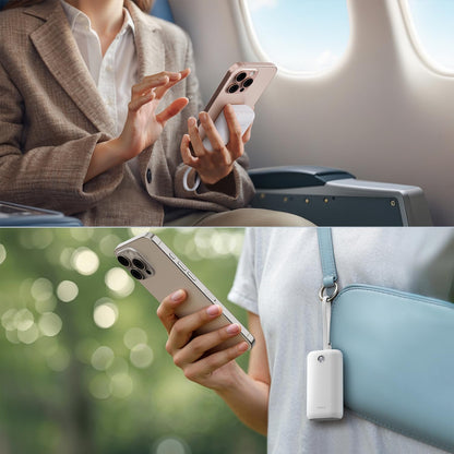 iWALK Mini Portable Charger 10,000mAh, 22.5W USB-C Fast Charging Power Bank with Built-in Cable, Travel Essential Ultra-Small Battery Pack Compatible for iPhone 16/16 Pro/15, Samsung, Google, White