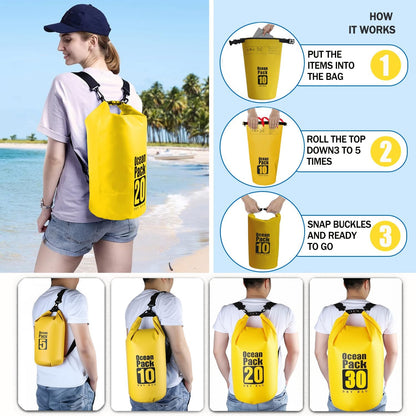 Dry Bag Waterproof Backpack 5L/10L/20L/30L Roll Top Waterproof Bag,Floating Dry bags for Kayaking,Swimming,Boating,Camping,Beach.