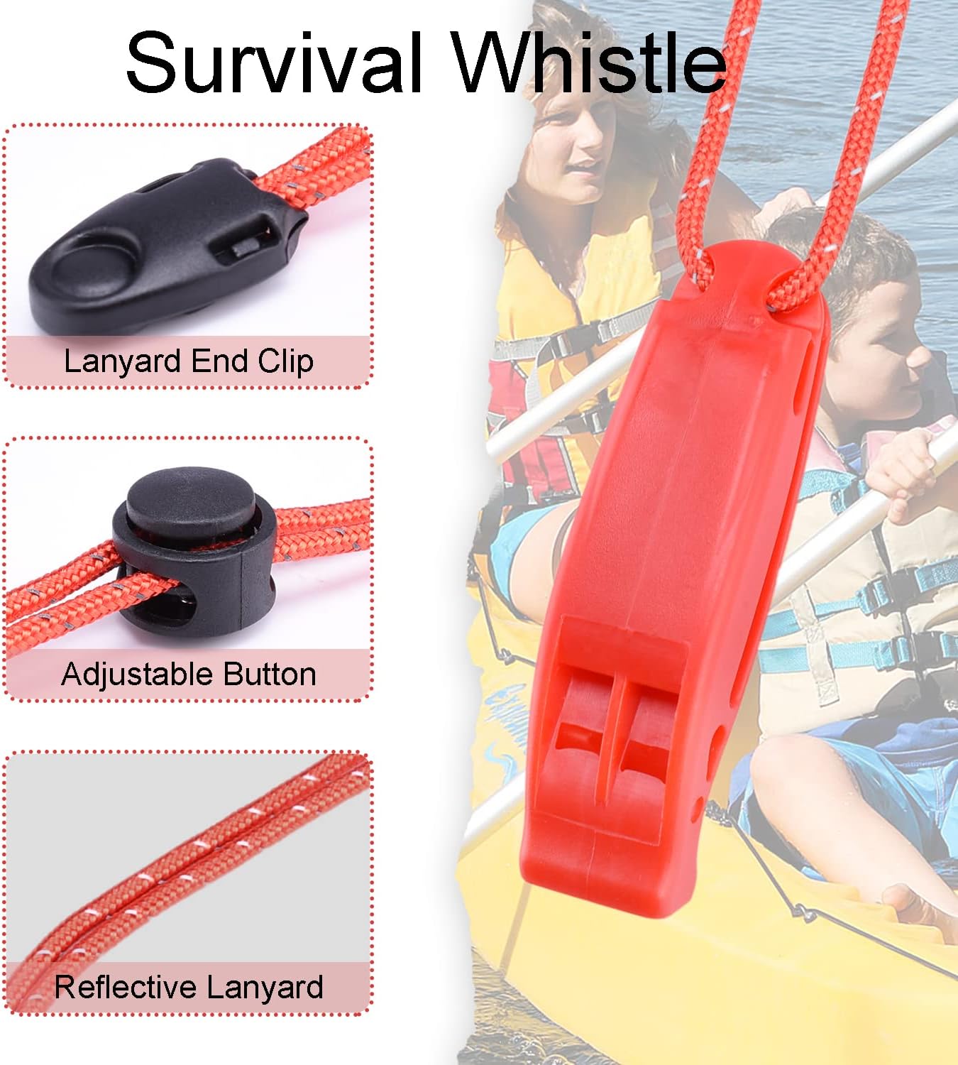 4 Pack Emergency Whistles with Adjustable Reflective Lanyard, Shrill Loud Safety Whistle for Outdoor Survival Hiking Camping Hunting Fishing Kayak Life Vest Jacket Boating Rescue Signaling (Yellow)
