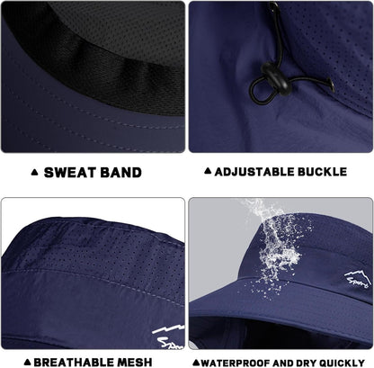 Rosoz Sun Hat for Men Women with Neck Flap,Wide Brim UPF50+ Fishing Hat with Detachable Face Cover Outdoor Sun Protection Hat