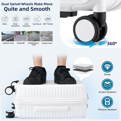 Hard Shell Suitcases Airline Approved 20 Inch Carry on Luggage, Expandable Travel Luggage Carry on Luggage with Cup Holder Charger Built in, Lightweight Small Suitcases with Wheels, White