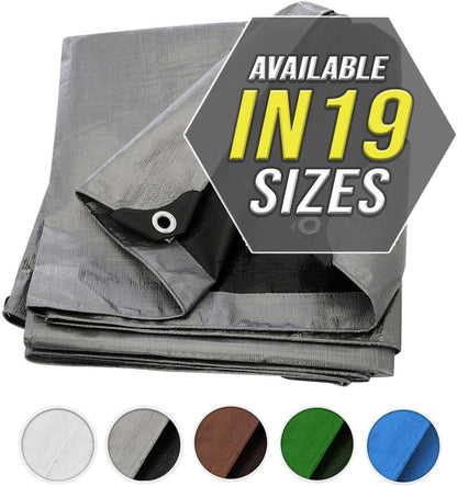 Large Waterproof Tarp - Heavy Duty 10 Mil Thick Poly Tarpaulin Ideal for Canopy Tents, Boats, RV or Pool Covers - Multipurpose Protective Tarps with Grommets for Indoor and Outdoor Use | 16' x 20'