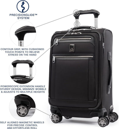 Travelpro Platinum Elite Softside Expandable Carry on Luggage, 8 Wheel Spinner Suitcase, USB Port, Suiter, Men and Women, Shadow Black, Carry On 21-Inch
