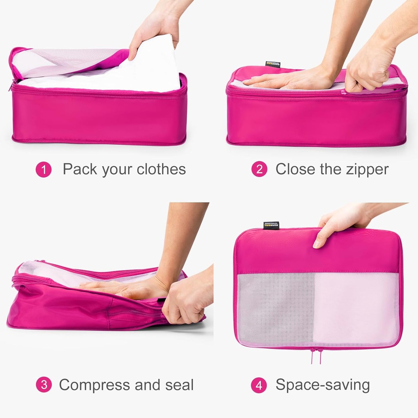 4 Set Compression Packing Cubes for Travel, Suitcases and Backpack Space Saving Organizers (Rose Red)
