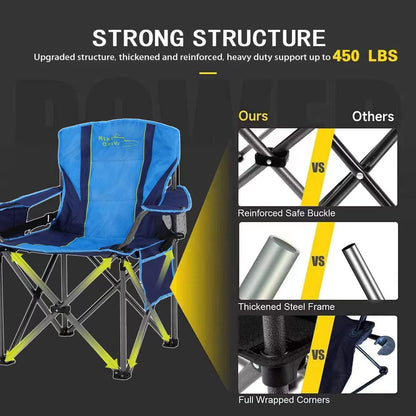 FAIR WIND Oversized Fully Padded Camping Chair with Lumbar Support, Heavy Duty Cooler Bag Fold Chair Support 450 LBS, Green