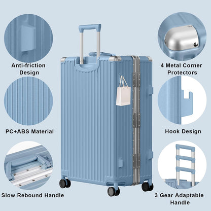 AnyZip Luggage PC+ABS Aluminum Frame Zipperless Checked Luggage Hard Shell Suitcase with TSA Lock Double Spinner Wheels 28 Inch Haze Blue