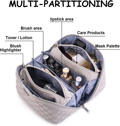 Travel Makeup Bag Organizer Cosmetic Bag: 3 Pcs Set Make up Bags for Women with Handle - Waterproof Vegan Leather Toiletry Bags with Comparments (C-13-Gray)