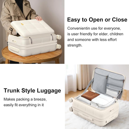 MGB 20 Inch Expandable Carry On Luggage with Wheels PC Hard Shell Suitcase Top Opening Travel Luggage Suitcases for Woman Men Gifts (Cream)