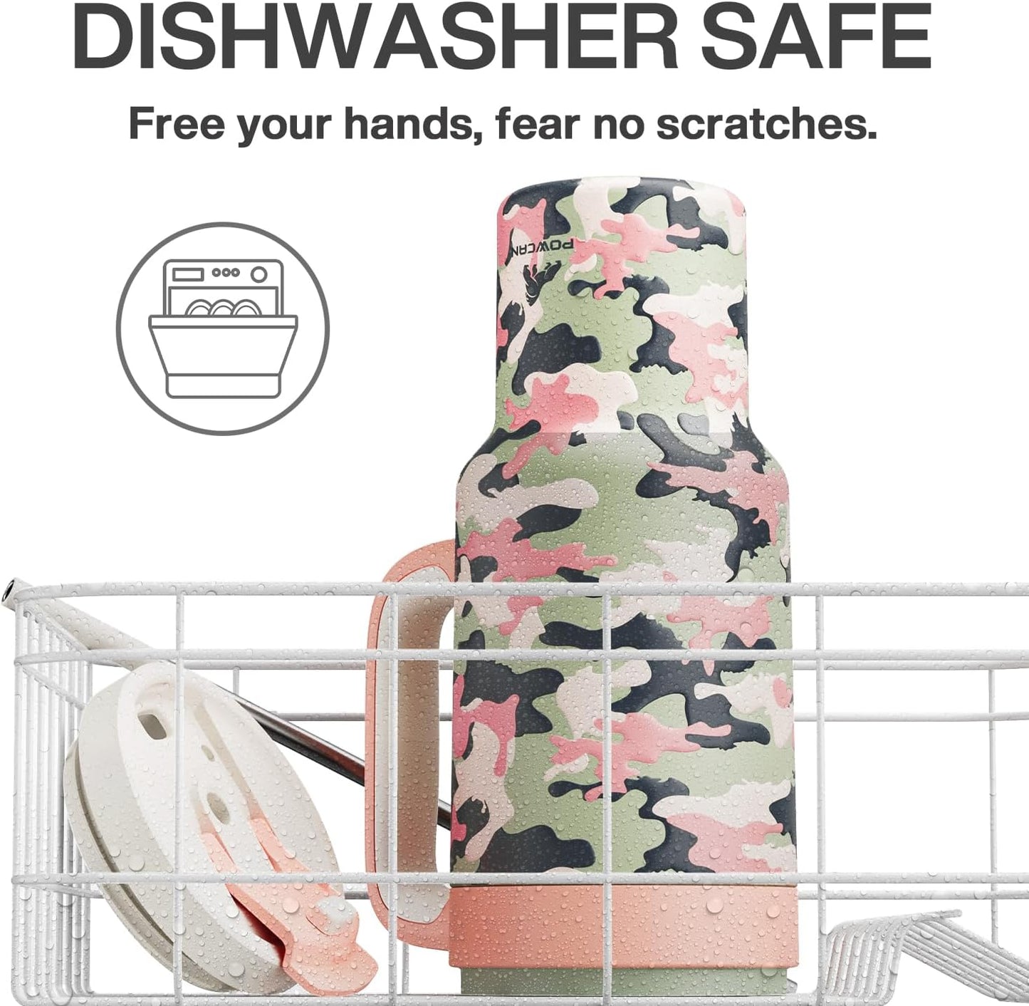 40 oz Camo Tumbler with Handle, 2-in-1 Straw and Sip Lid, Leakproof, Dishwasher Safe, Insulated Stainless Steel Travel Coffee Mug, Keeps Cold for 34 Hours, Fits in Car Cup Holder (Rose Dappled)