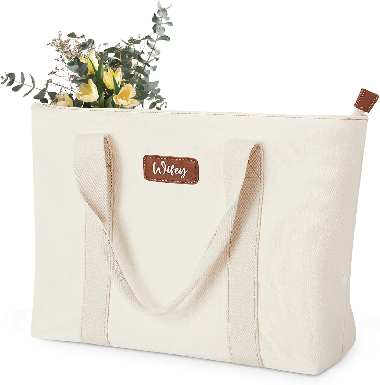 AW BRIDAL Monogram Canvas Tote Bag for Chrismas, Bridal Shower, Retirement, Birthday Gifts for Women Mom Wife Sister Friends