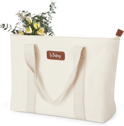 AW BRIDAL Monogram Canvas Tote Bag for Chrismas, Bridal Shower, Retirement, Birthday Gifts for Women Mom Wife Sister Friends