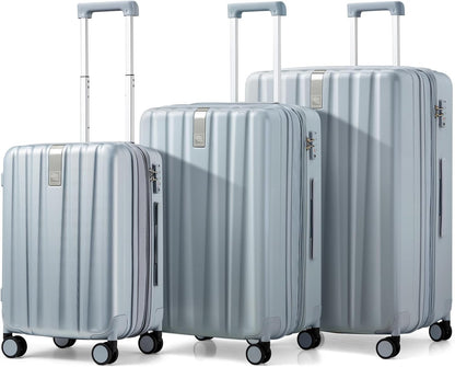 Hanke Expandable Hardshell Luggage Sets 3 piece Carry on Luggage with Wheels Suitcases Lightweight Checked Travel Luggage Rolling Large Suitcase Travel Luggage Bag Woman Men 20/24/29 Inch(Gray)
