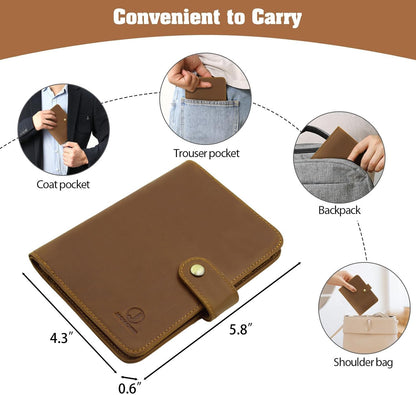 Jack&Chris Genuine Leather Handmade Passport Holder For Travel, RFID Blocking Passport Holder with Card Slots, Travel Essentials wallet with Pen Holder for Women and Men for Gifting, Light Brown