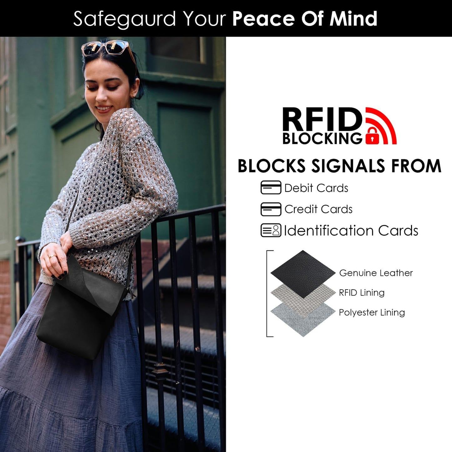 ili New York Leather Mini Sac Crossbody - Genuine Leather Crossbody Bags for Women with RFID Blocking, Adjustable Strap