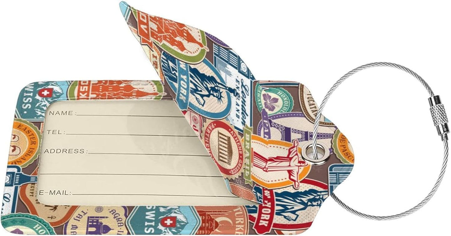 2 Pack Landmark Sticker Luggage Tags for Suitcases Women Men Kids, Bag Tags for Leather Luggage with Waterproof Suitcase Tags Privacy Cover Name ID Label Steel Loop for Travel Bag Suitcase