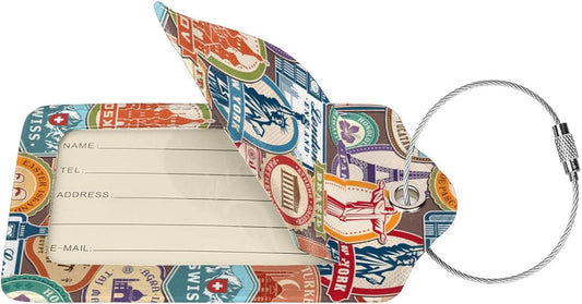 2 Pack Landmark Sticker Luggage Tags for Suitcases Women Men Kids, Bag Tags for Leather Luggage with Waterproof Suitcase Tags Privacy Cover Name ID Label Steel Loop for Travel Bag Suitcase