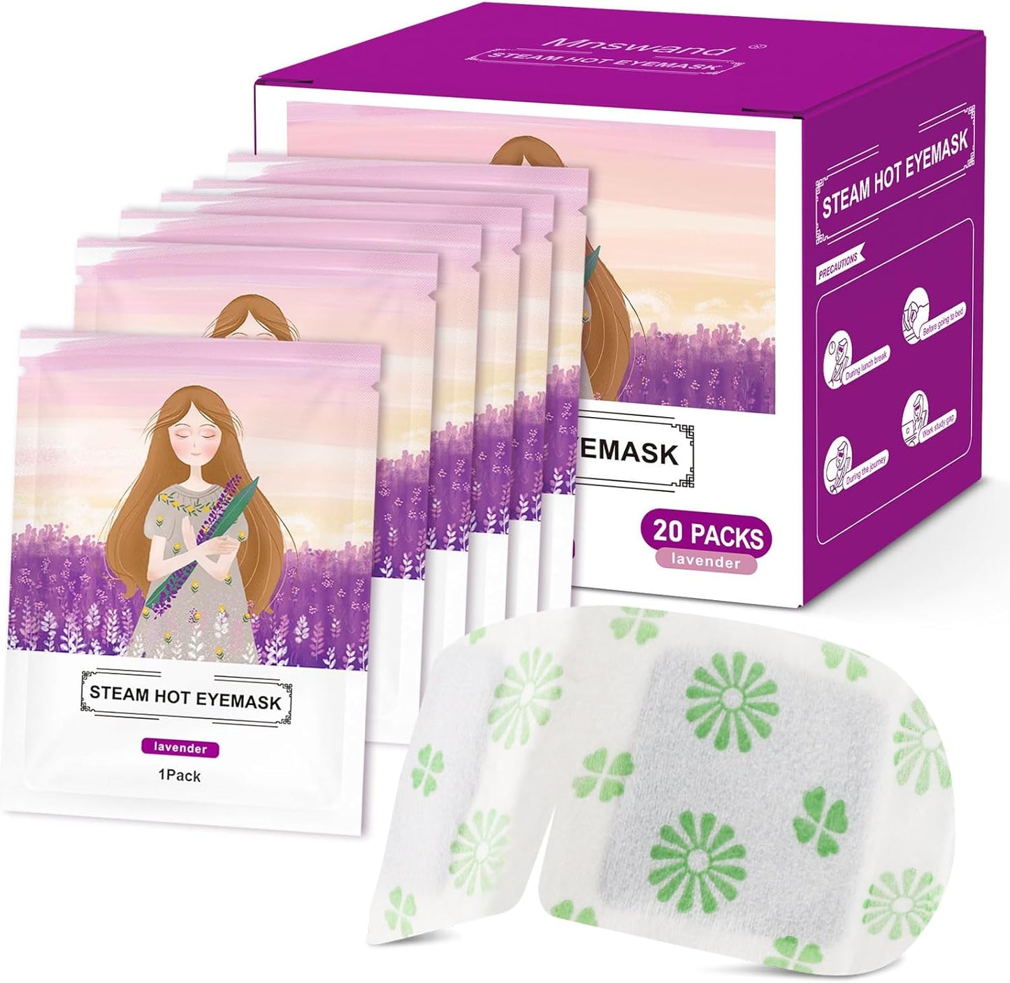 20 Packs Steam Eye Mask, Lavender Steam Eye Masks Disposable, Self-Heating Relief Heated Eye Mask for Fatigue, Perfect for Home, Sleep, Spa & Travel