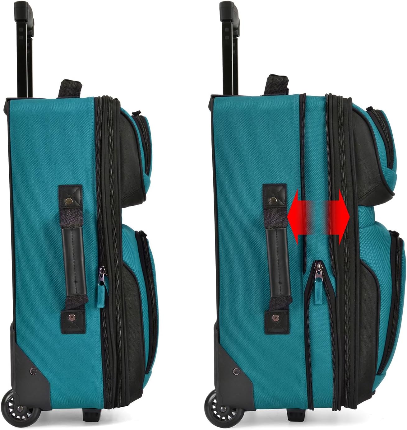 U.S. Traveler Lightweight Rolling 20" Carry On Luggage Softside Suitcase, Teal, 2 Wheel Single