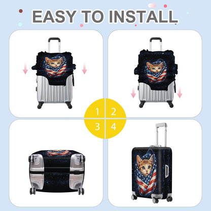 ANNA QUEEN Cute Patriotic Cat Luggage Cover, American Flag Suitcase Protector, Stretchable, Washable Travel Cover for 28-30 Inch Luggage