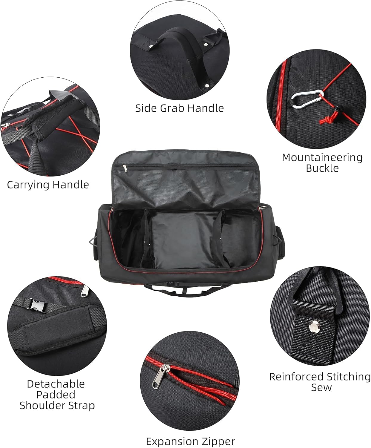 Rolling Duffle Bag with Wheels,110L/140L Expandable Soft-Sided Foldable Duffle Bag with 2 Rubber Wheels,Packable 32” Rolling Carry-On with Multi-Pockets & Compartments (Black Red)