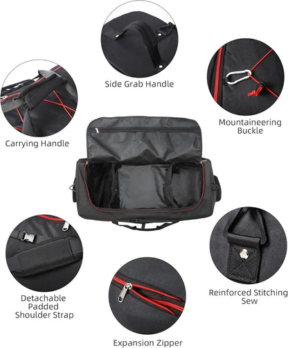 Rolling Duffle Bag with Wheels,110L/140L Expandable Soft-Sided Foldable Duffle Bag with 2 Rubber Wheels,Packable 32” Rolling Carry-On with Multi-Pockets & Compartments (Black Red)