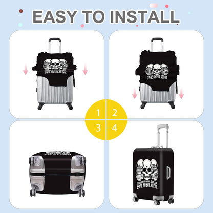 ANNA QUEEN Gothic Skull Luggage Cover, “See No Evil, Hear No Evil, Speak No Evil” Skeleton Design, Stretchable, Washable Suitcase Protector for 24-26 Inch Travel Suitcases