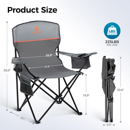 ALPHA CAMP Camping Chair 2 Pack Portable Chair with 3-Can Cooler Folding Chair with Side Pocket and Cup Holder, Collapsible for Camping, Tailgates, Beach, Fishing and Sports,2PC