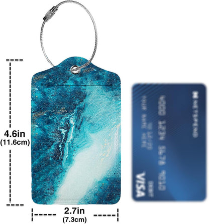 Abstract Ocean Texture Luggage Tags for Suitcases,2 Pack Luggage Tag, Leather Stainless Steel Loop Label Tag for Women Girl Travel Bag Suitcase