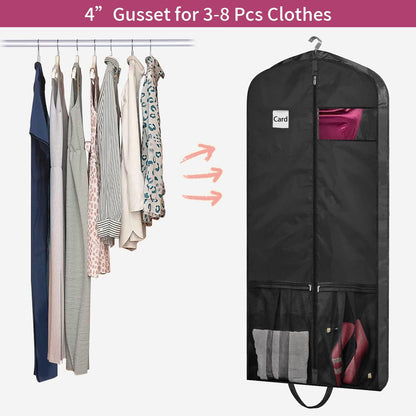 54" Garment Bags for Travel, 2 Pack Dress Bag for Hanging Clothes Storage with Pockets and Clear Window, 4" Dress Storage Bag for Long Coat, Jacket, Sweater, Shirts, Suits