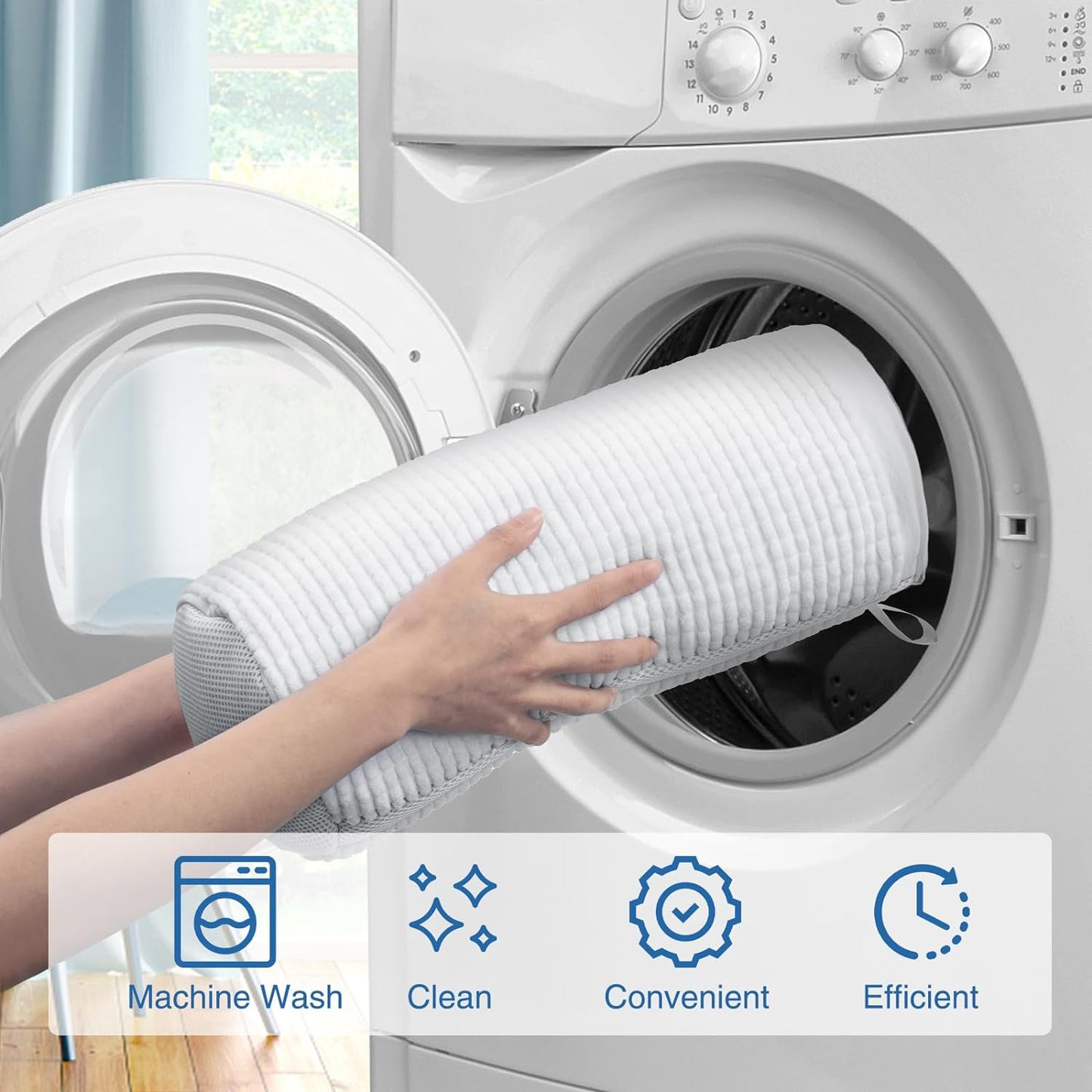 Shoe Washing Bag for Washing Machine, Fluffy Fibers Keep 360° Wrap-around Cleaning, 2 Pairs Adjustable Shoe Trees, Durable Hidden Zipper Reusable Shoe Laundry Bag for Sneaker Gym Shoes White