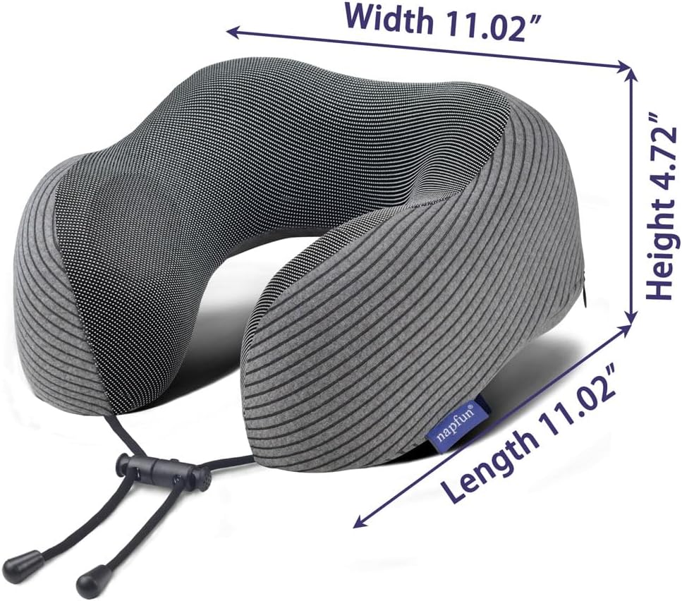 napfun Travel Pillow, 100% Pure Memory Foam Neck Pillows for Travel Airplane Headrest Flight Plane Accessories, Deep Grey, Medium (120-200LB)