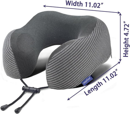 napfun Travel Pillow, 100% Pure Memory Foam Neck Pillows for Travel Airplane Headrest Flight Plane Accessories, Deep Grey, Medium (120-200LB)