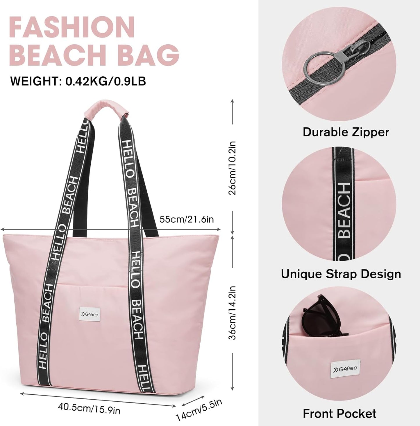 G4Free Beach Bag, Waterproof Beach Bags for Women, Personalized Strap Tote Bag for Women Birthday Gifts