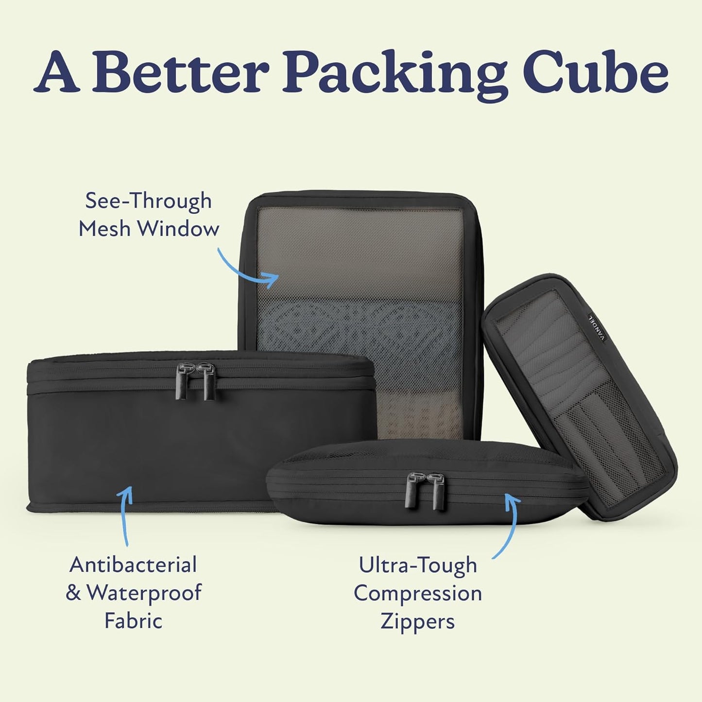 Vandel Space-Saving Compression Packing Cubes for Women, Men, Compressible Carry On Suit Case Organizer Luggage Packing Cubes for Travel Organizer Bags for Luggage and Backpacks, Suitcase Cube