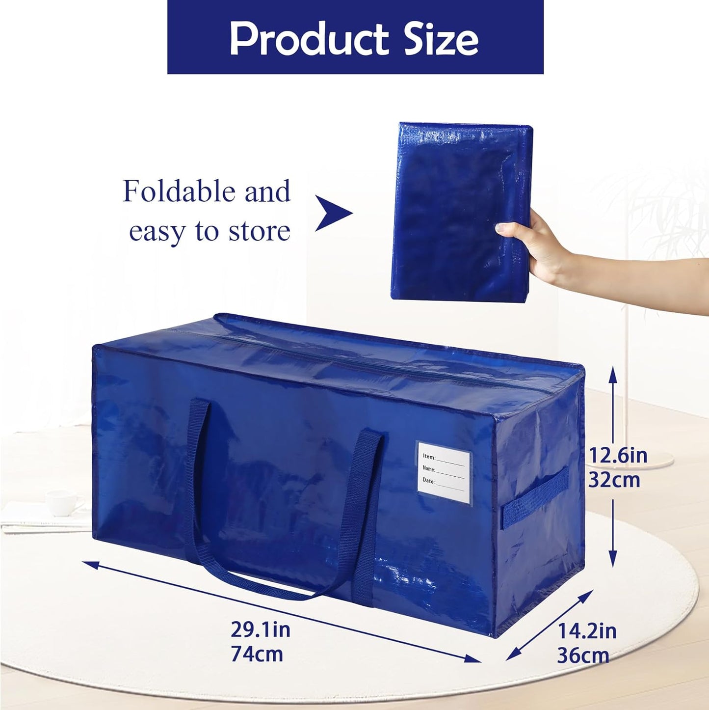 6 Pack Heavy Duty Extra Large Moving Bags with Handles, Waterproof Foldable Storage Totes, Clothing Storage Bags, Packing Moving Boxes for College Supplies & Seasonal Storage, Blue