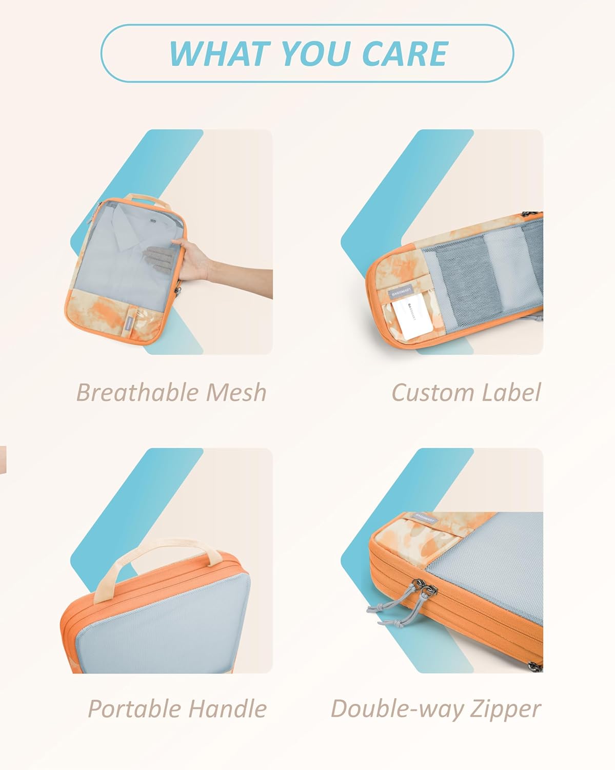 BAGSMART 6 Set Compression Packing Cubes - Lightweight Travel Essentials, Durable Luggage Organizer