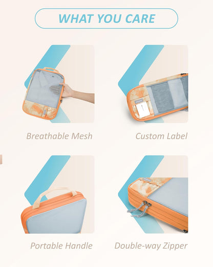 BAGSMART 6 Set Compression Packing Cubes - Lightweight Travel Essentials, Durable Luggage Organizer