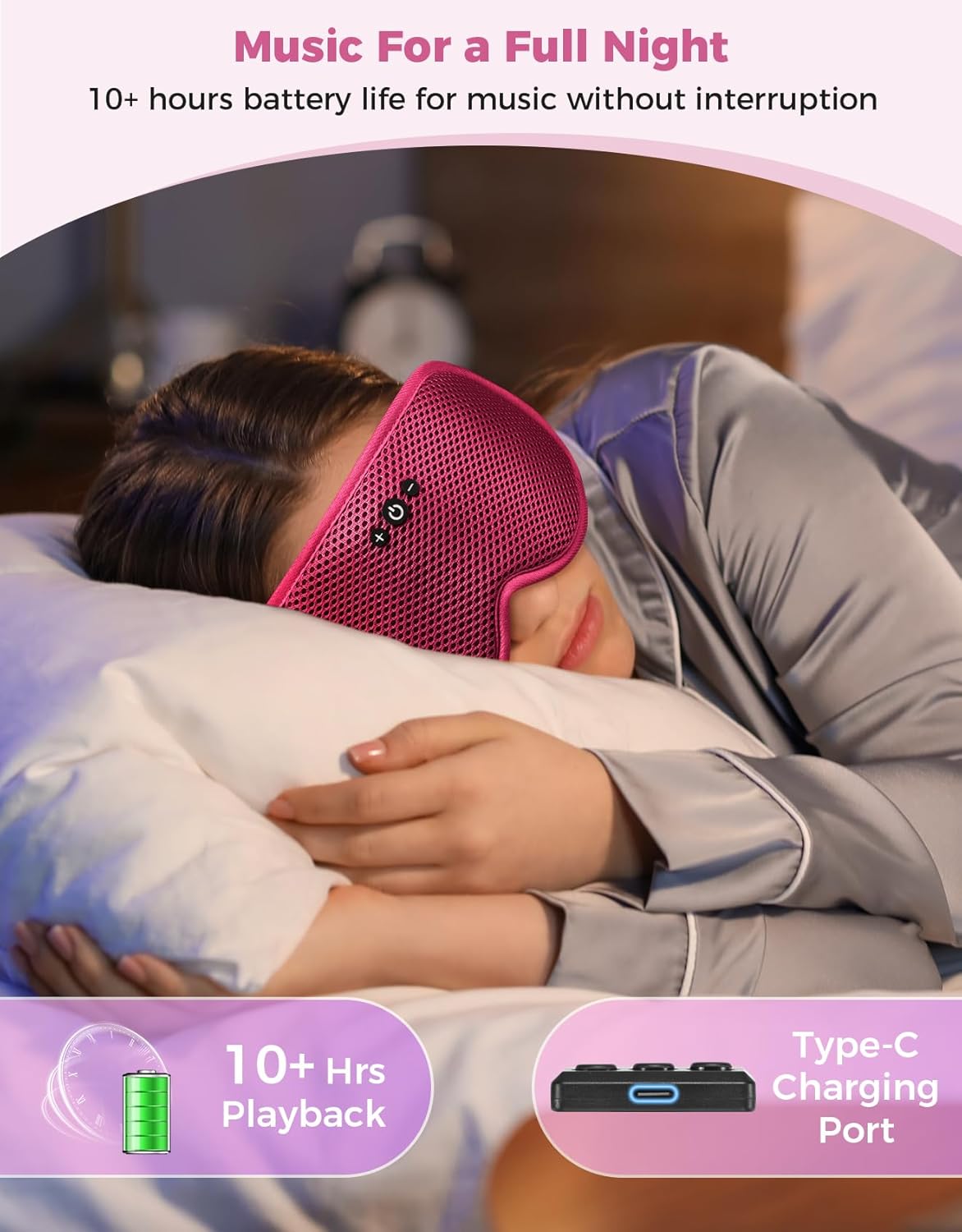3D Contoured Sleep Mask with Bluetooth Headphones, Eye Masks for Sleep, Sleeping Mask with Ultra-Thin Stereo Speakers for Men, Women, Gifts - Rose Red