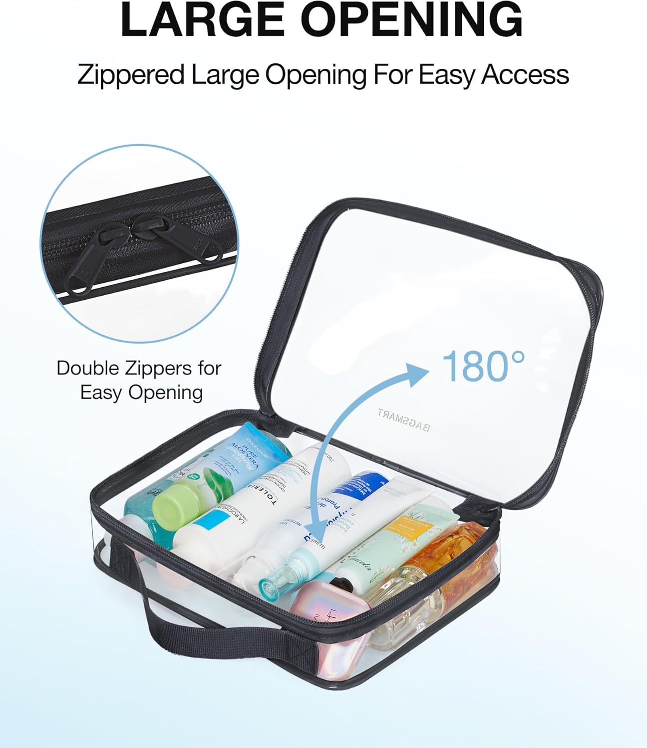 BAGSMART TSA Approved Clear Toiletry Bag, 2 Packs Quart Size Water Resistant Makeup Cosmetic Bags for Women, 2 Sizes Airport Airline Travel Essential Carry On Organizer with Handle Large Opening