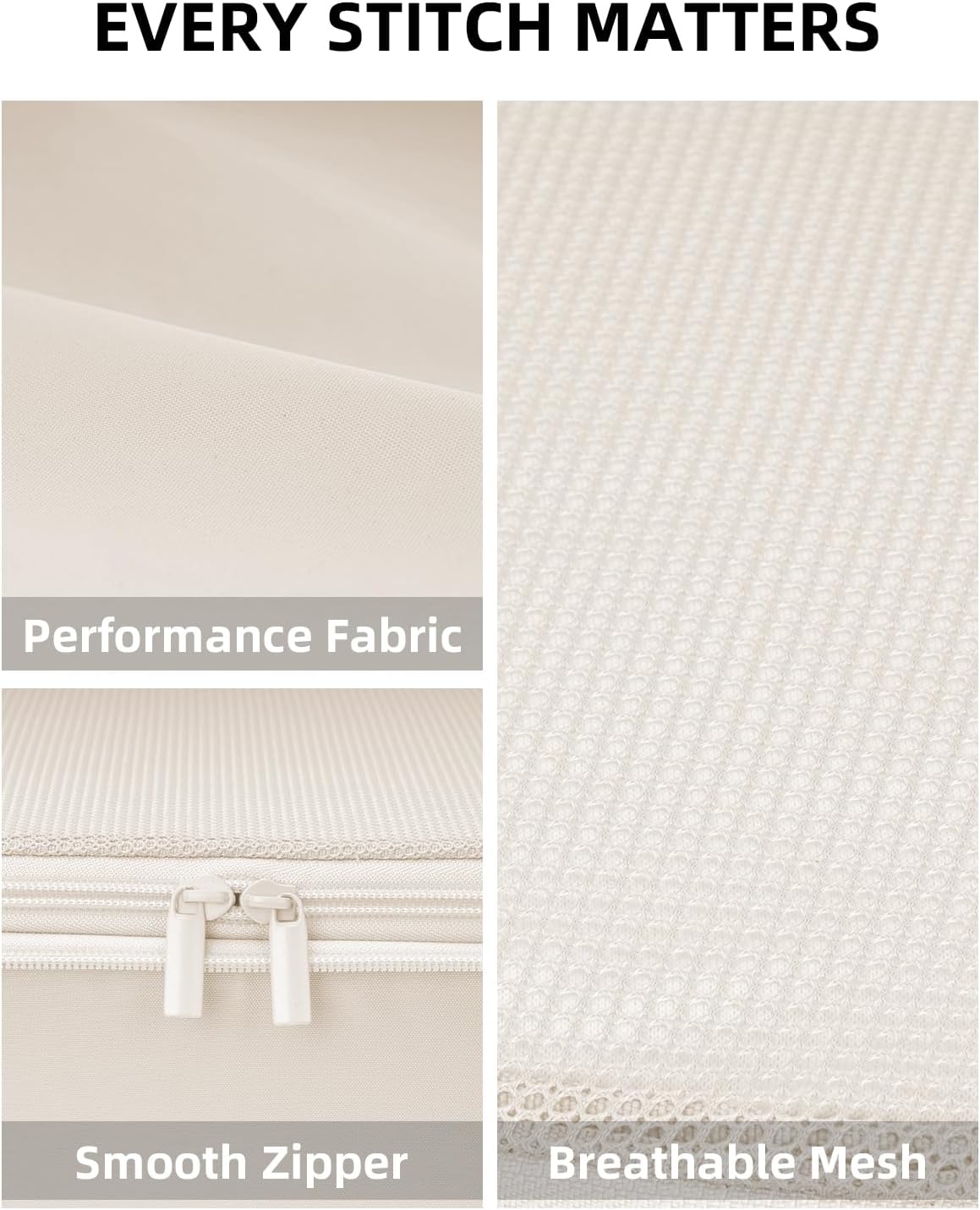 6 Set Compression Packing Cubes for Travel, Large Medium Small Luggage Organizers, Storage Bags for Clothes (6 Pack, Cream White)