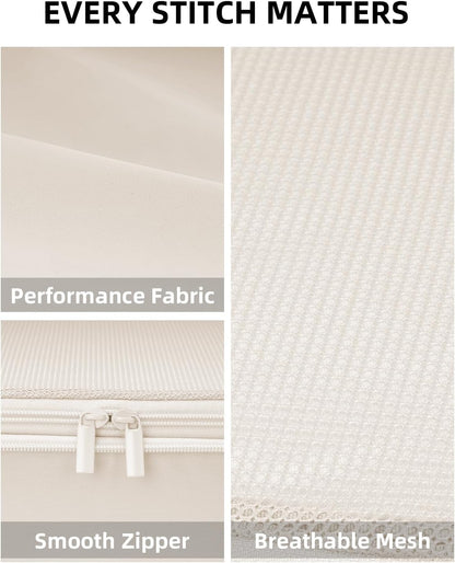 6 Set Compression Packing Cubes for Travel, Large Medium Small Luggage Organizers, Storage Bags for Clothes (6 Pack, Cream White)