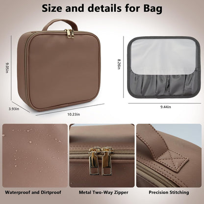 Travel Makeup Bag with LED Mirror Travel Makeup Organizer with 3 Lighted Settings, Adjustable Dividers and Makeup Brush Storage Bag Mocha