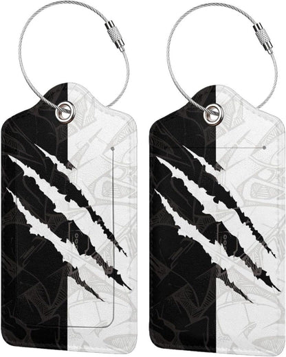 Black Against White Pattern Luggage Tags for Suitcases, Cool Scratches Bag Tags Private Name ID Labels for Travel Baggage Suitcase Lunch Box, Cruise Ships